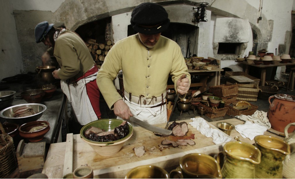 King Henry's great Tudor kitchens swing back into action with a series of live cookery events to run throughout the year. Food historians and archaeologists will once again be experimenting with Tudor recipes, utensils and cooking methods. Credit: Richard Lea-Hair/HRP/newsteam.co.uk